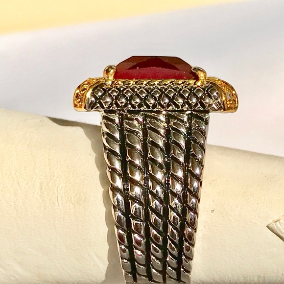 Silver Art Deco Garnet Cocktail Ring Size 8 9 11 - Picture 6 of 8